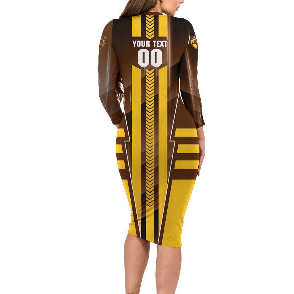 Personalized Hawthorn Hawks Long Sleeve Bodycon Dress Modern Geometric Sports Graphic Style