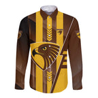 Personalized Hawthorn Hawks Long Sleeve Button Shirt Modern Geometric Sports Graphic Style