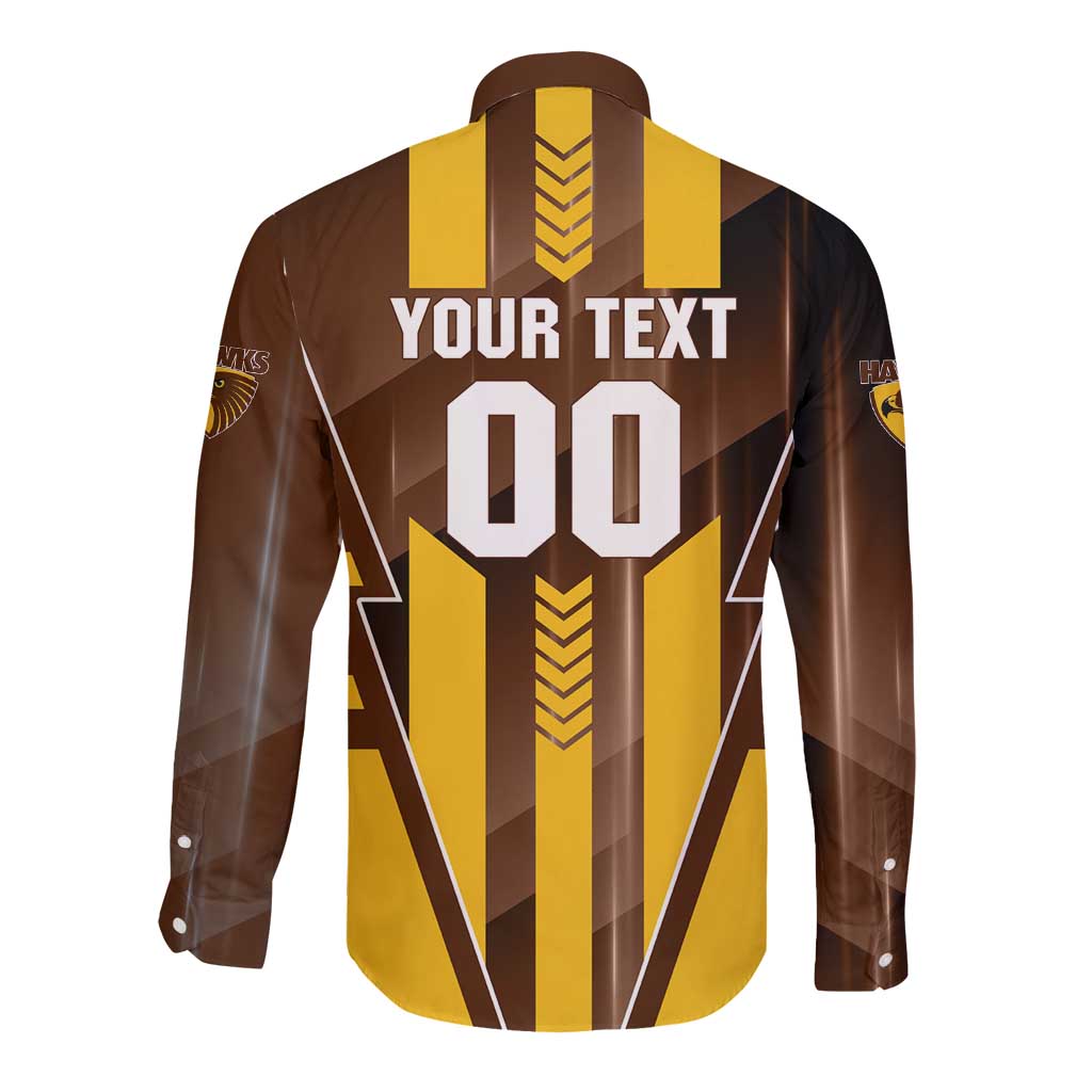 Personalized Hawthorn Hawks Long Sleeve Button Shirt Modern Geometric Sports Graphic Style
