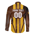 Personalized Hawthorn Hawks Long Sleeve Button Shirt Modern Geometric Sports Graphic Style
