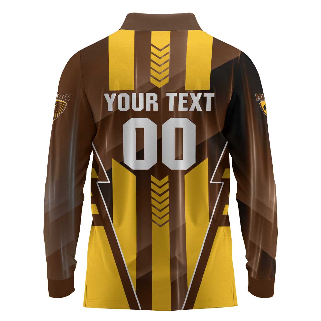 Personalized Hawthorn Hawks Long Sleeve Polo Shirt Modern Geometric Sports Graphic Style
