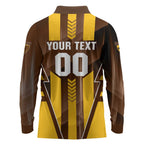 Personalized Hawthorn Hawks Long Sleeve Polo Shirt Modern Geometric Sports Graphic Style