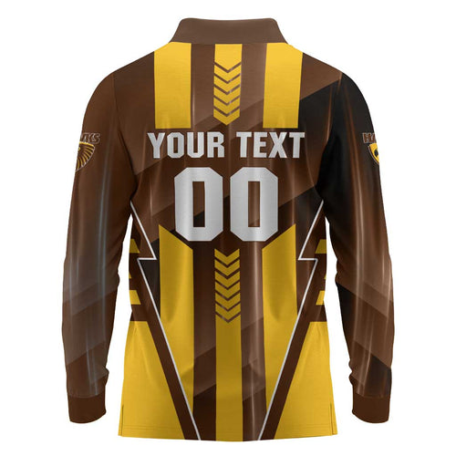 Personalized Hawthorn Hawks Long Sleeve Polo Shirt Modern Geometric Sports Graphic Style