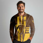 Personalized Hawthorn Hawks Long Sleeve Polo Shirt Modern Geometric Sports Graphic Style