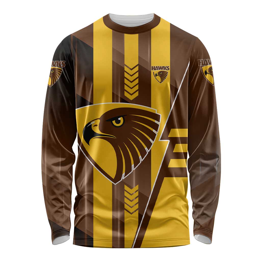 Personalized Hawthorn Hawks Long Sleeve Shirt Modern Geometric Sports Graphic Style