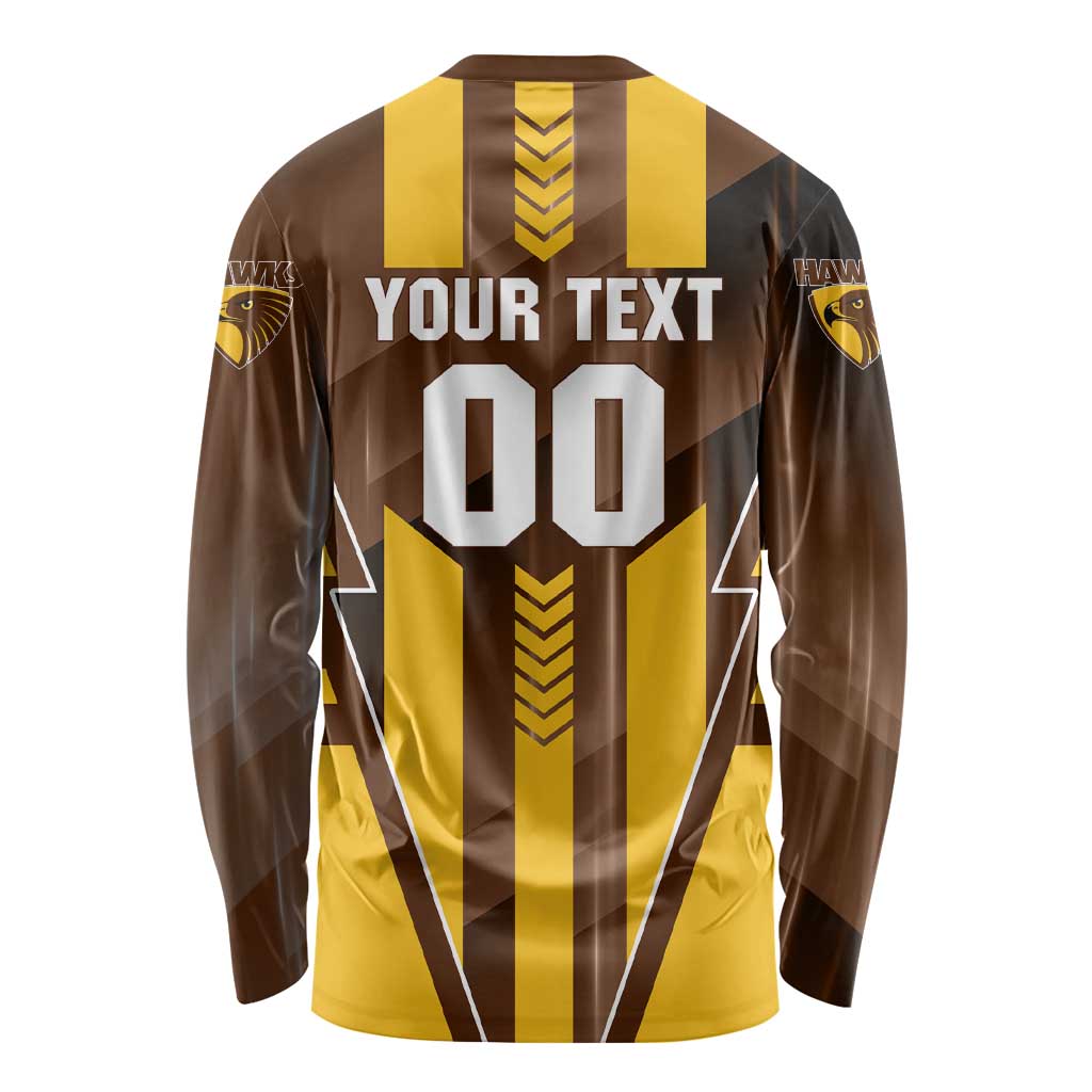 Personalized Hawthorn Hawks Long Sleeve Shirt Modern Geometric Sports Graphic Style