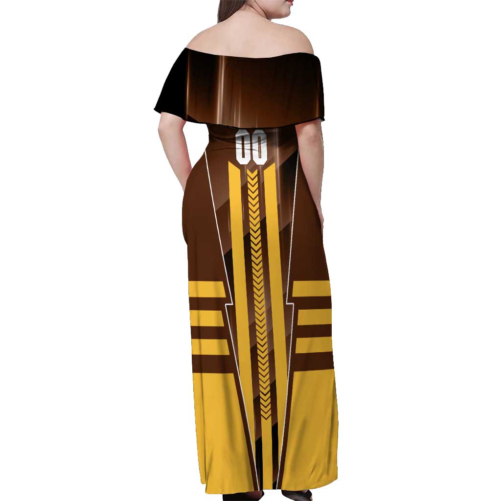 Personalized Hawthorn Hawks Off Shoulder Maxi Dress Modern Geometric Sports Graphic Style