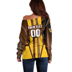 Personalized Hawthorn Hawks Off Shoulder Sweater Modern Geometric Sports Graphic Style