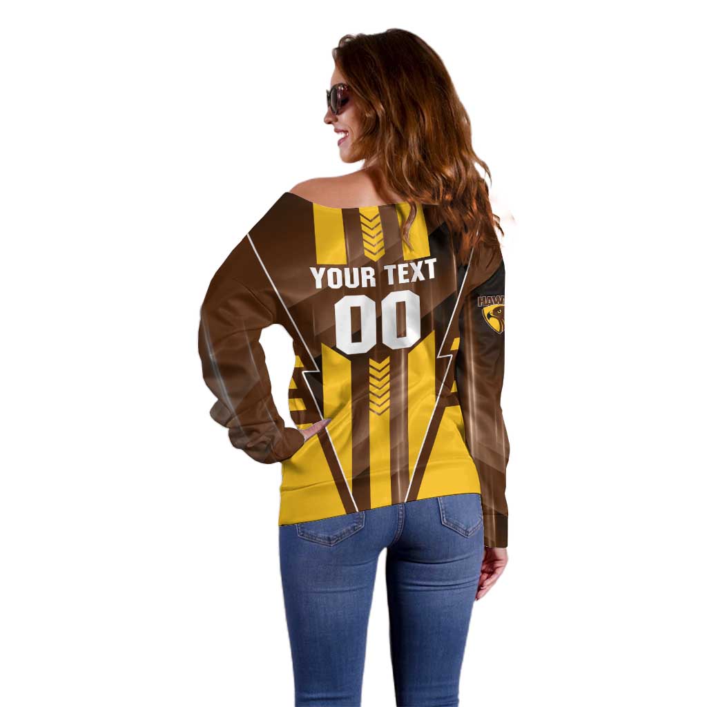 Personalized Hawthorn Hawks Off Shoulder Sweater Modern Geometric Sports Graphic Style