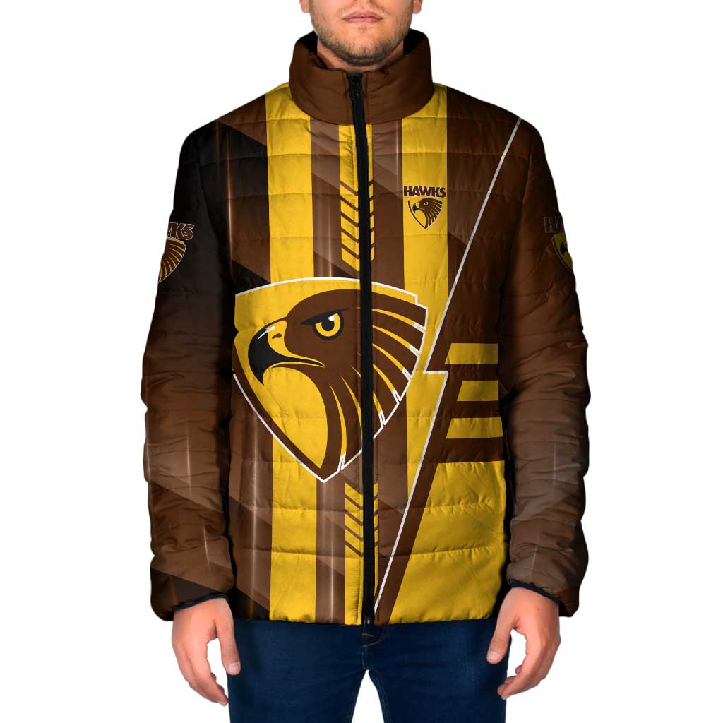 Personalized Hawthorn Hawks Padded Jacket Modern Geometric Sports Graphic Style