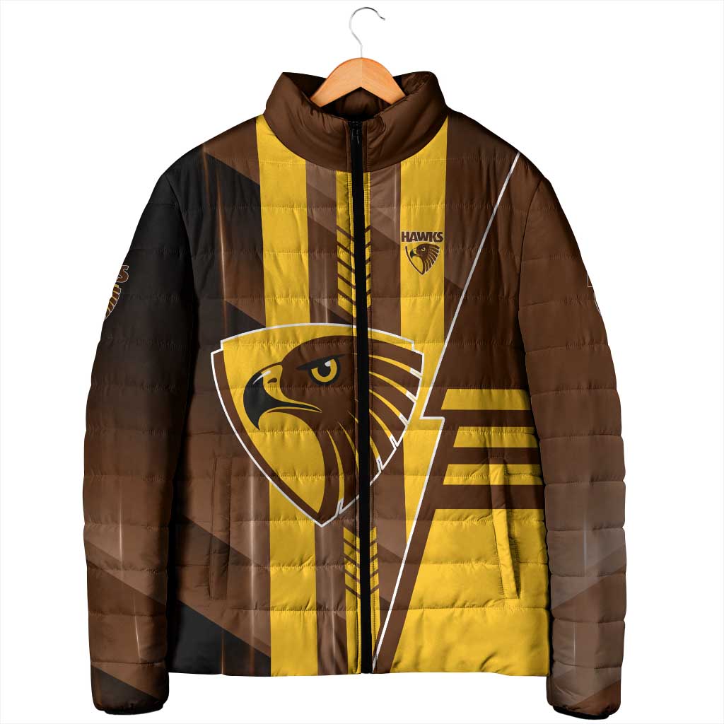 Personalized Hawthorn Hawks Padded Jacket Modern Geometric Sports Graphic Style
