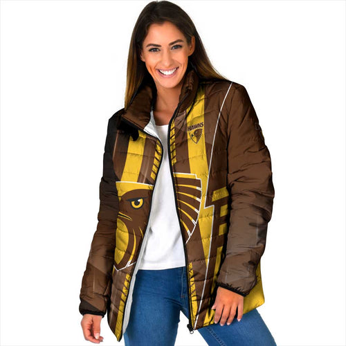 Personalized Hawthorn Hawks Padded Jacket Modern Geometric Sports Graphic Style