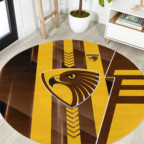Hawthorn Hawks Round Carpet Modern Geometric Sports Graphic Style