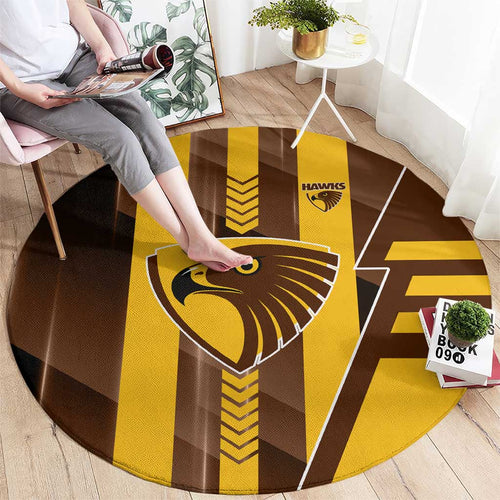 Hawthorn Hawks Round Carpet Modern Geometric Sports Graphic Style