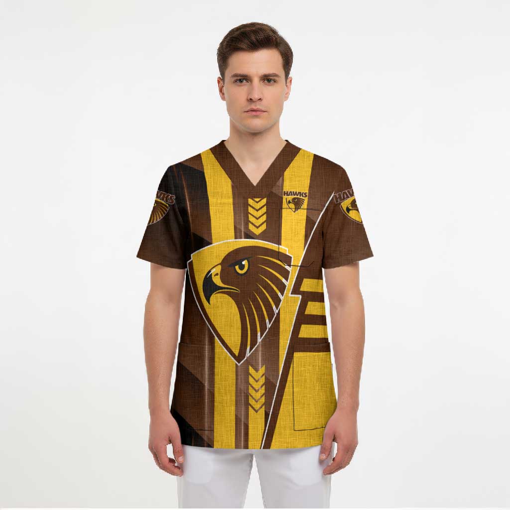 Personalized Hawthorn Hawks Scrub Top Modern Geometric Sports Graphic Style