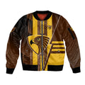 Personalized Hawthorn Hawks Sleeve Zip Bomber Jacket Modern Geometric Sports Graphic Style