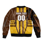 Personalized Hawthorn Hawks Sleeve Zip Bomber Jacket Modern Geometric Sports Graphic Style