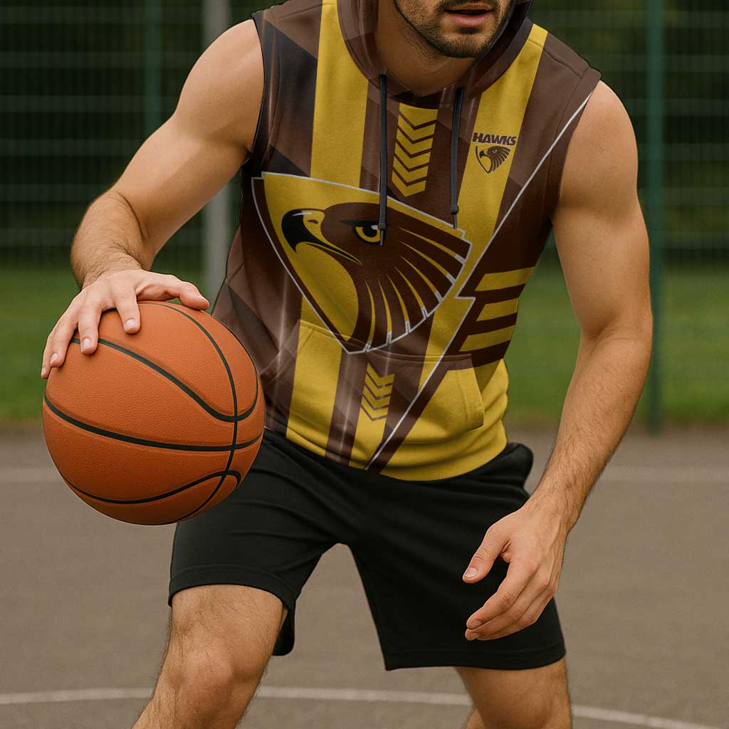 Personalized Hawthorn Hawks Sleeveless Hoodie Modern Geometric Sports Graphic Style
