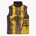 Personalized Hawthorn Hawks Sleeveless Puffer Jacket Modern Geometric Sports Graphic Style