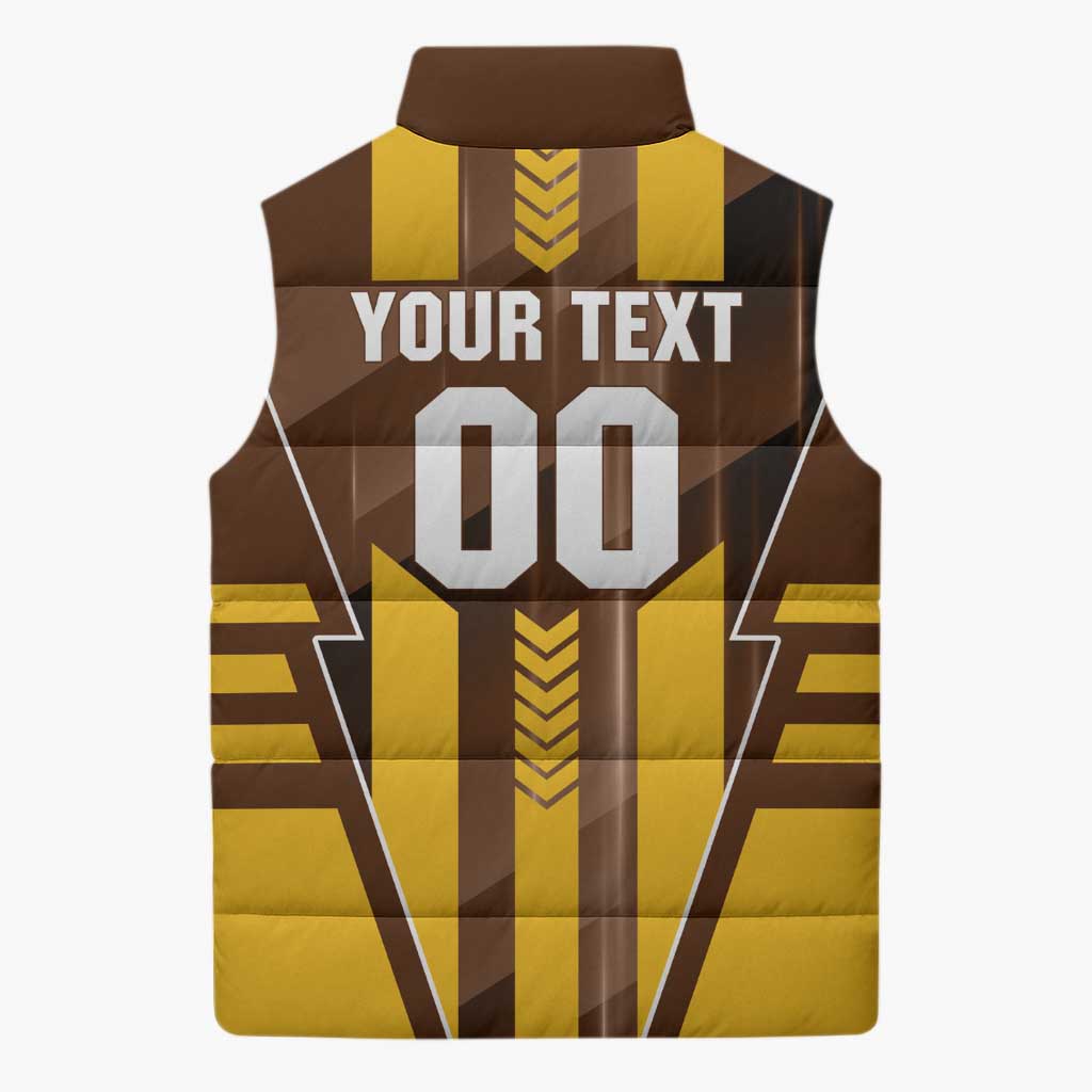 Personalized Hawthorn Hawks Sleeveless Puffer Jacket Modern Geometric Sports Graphic Style