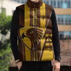Personalized Hawthorn Hawks Sleeveless Puffer Jacket Modern Geometric Sports Graphic Style