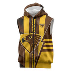 Personalized Hawthorn Hawks Sleeveless Zip Hoodie Modern Geometric Sports Graphic Style