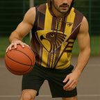 Personalized Hawthorn Hawks Sleeveless Zip Hoodie Modern Geometric Sports Graphic Style