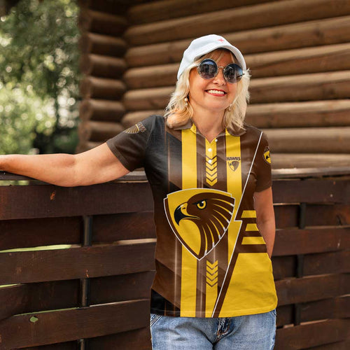 Personalized Hawthorn Hawks Women Polo Shirt Modern Geometric Sports Graphic Style