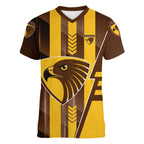 Personalized Hawthorn Hawks Women V-Neck T-Shirt Modern Geometric Sports Graphic Style