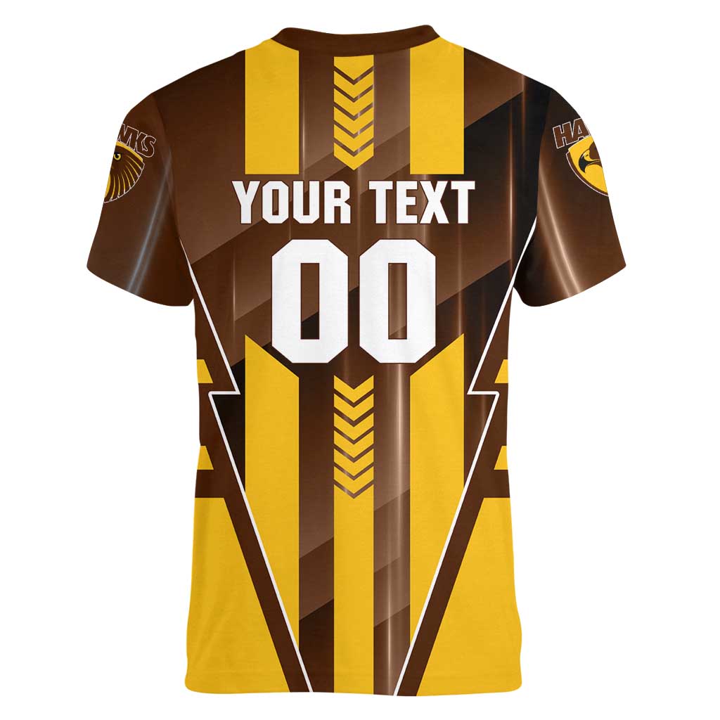 Personalized Hawthorn Hawks Women V-Neck T-Shirt Modern Geometric Sports Graphic Style