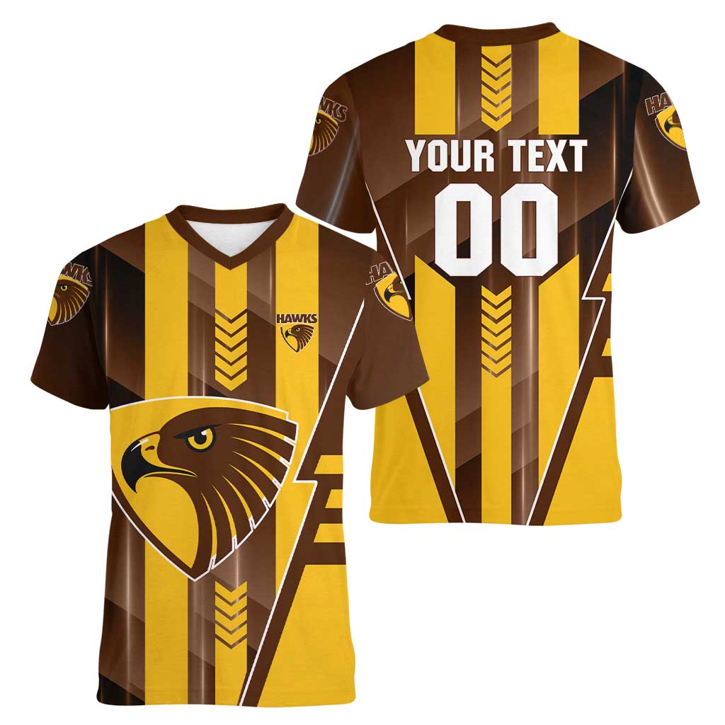Personalized Hawthorn Hawks Women V-Neck T-Shirt Modern Geometric Sports Graphic Style