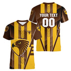 Personalized Hawthorn Hawks Women V-Neck T-Shirt Modern Geometric Sports Graphic Style