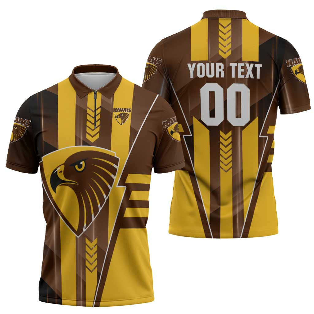 Personalized Hawthorn Hawks Zipper Polo Shirt Modern Geometric Sports Graphic Style