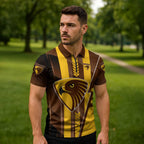 Personalized Hawthorn Hawks Zipper Polo Shirt Modern Geometric Sports Graphic Style