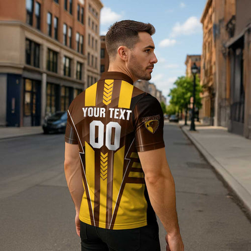 Personalized Hawthorn Hawks Zipper Polo Shirt Modern Geometric Sports Graphic Style
