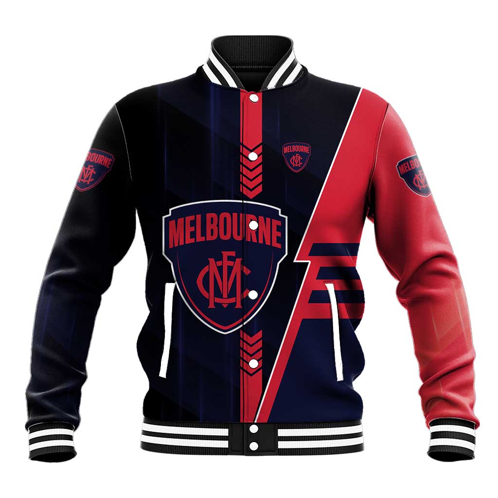 Personalized Melbourne Demons Baseball Jacket Modern Geometric Sports Graphic Style