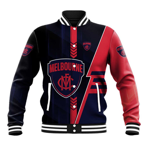 Personalized Melbourne Demons Baseball Jacket Modern Geometric Sports Graphic Style