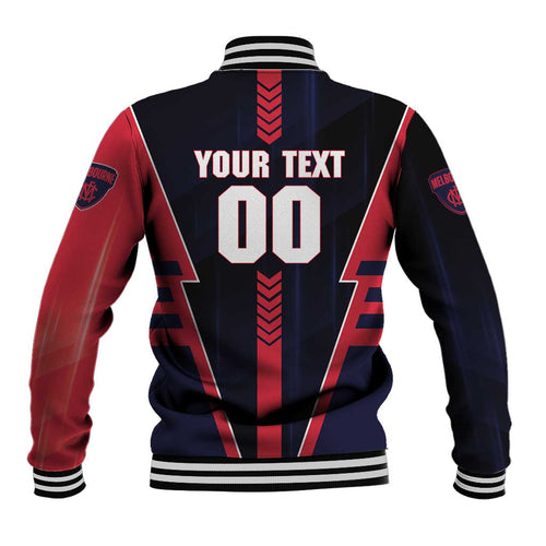 Personalized Melbourne Demons Baseball Jacket Modern Geometric Sports Graphic Style