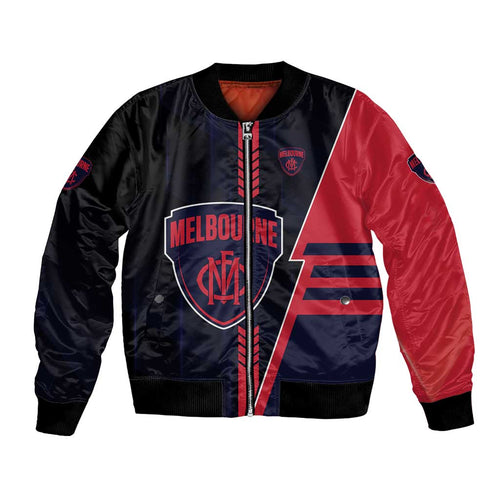 Personalized Melbourne Demons Bomber Jacket Modern Geometric Sports Graphic Style