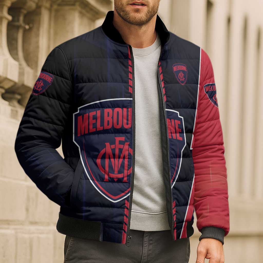 Personalized Melbourne Demons Bomber Puffer Jacket Modern Geometric Sports Graphic Style