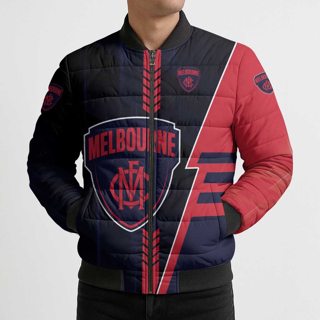Personalized Melbourne Demons Bomber Puffer Jacket Modern Geometric Sports Graphic Style