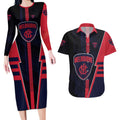 Personalized Melbourne Demons Couples Matching Long Sleeve Bodycon Dress and Hawaiian Shirt Modern Geometric Sports Graphic Style