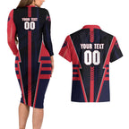 Personalized Melbourne Demons Couples Matching Long Sleeve Bodycon Dress and Hawaiian Shirt Modern Geometric Sports Graphic Style