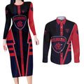 Personalized Melbourne Demons Couples Matching Long Sleeve Bodycon Dress and Long Sleeve Button Shirt Modern Geometric Sports Graphic Style