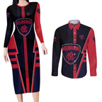 Personalized Melbourne Demons Couples Matching Long Sleeve Bodycon Dress and Long Sleeve Button Shirt Modern Geometric Sports Graphic Style