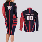 Personalized Melbourne Demons Couples Matching Long Sleeve Bodycon Dress and Long Sleeve Button Shirt Modern Geometric Sports Graphic Style