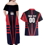 Personalized Melbourne Demons Couples Matching Off Shoulder Maxi Dress and Hawaiian Shirt Modern Geometric Sports Graphic Style