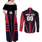 Personalized Melbourne Demons Couples Matching Off Shoulder Maxi Dress and Long Sleeve Button Shirt Modern Geometric Sports Graphic Style
