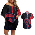 Personalized Melbourne Demons Couples Matching Off Shoulder Short Dress and Hawaiian Shirt Modern Geometric Sports Graphic Style