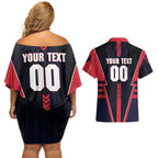Personalized Melbourne Demons Couples Matching Off Shoulder Short Dress and Hawaiian Shirt Modern Geometric Sports Graphic Style